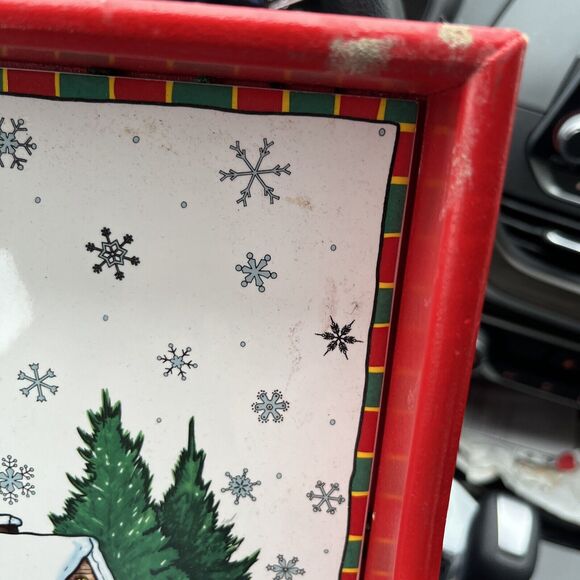 VTG JC Penney Winter Scene Ceramic Tile Tray Holiday Christmas Serving Tray 13” - Picture 5 of 6